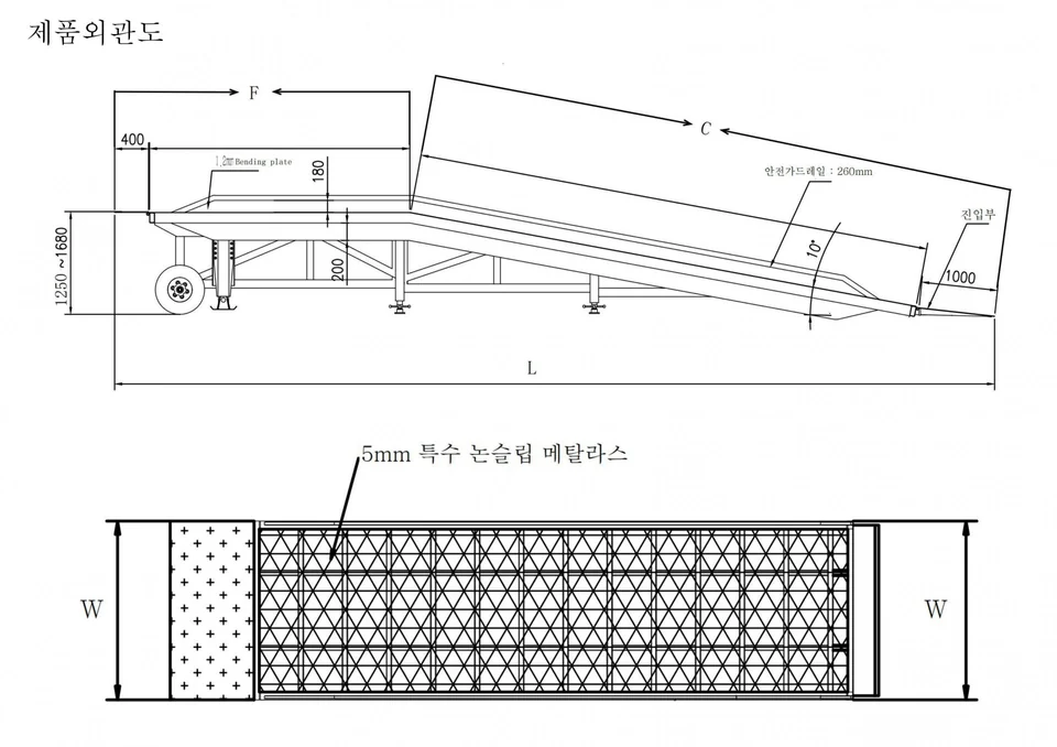 이동식도크 측면 높이와 면판 배치 공개 도면